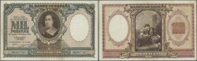 Spain: 1000 Pesetas 1940 P. 120, used with several folds and some border tears, no repairs, no holes, still nice colors, condition: F.