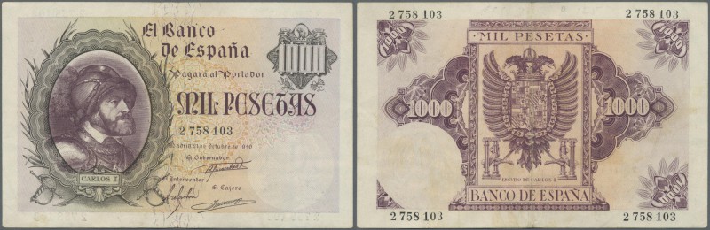 Spain: 1000 Pesetas 1940, P.125, very popular note in nice condition with vertic...