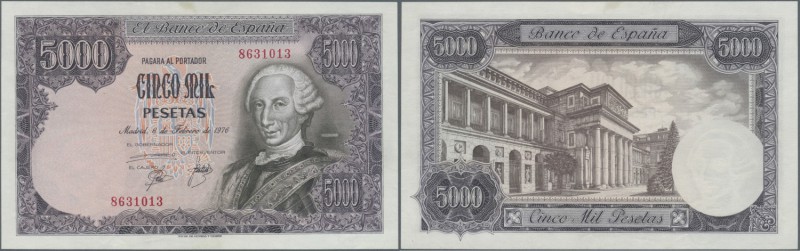 Spain: 5000 Pesetas 1976 P. 155, only a few light dints in paper, never folded, ...