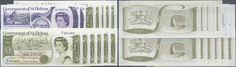 St. Helena: set of 13 notes containing 2x 50 Pence ND P. 5 and 11x 1 Pound ND P....