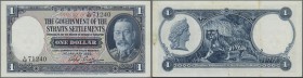 Straits Settlements: 1 Dollar 1935 P. 16b in exceptional condition, only 3 light vertical folds, one with light stain but no holes or tears, very cris...