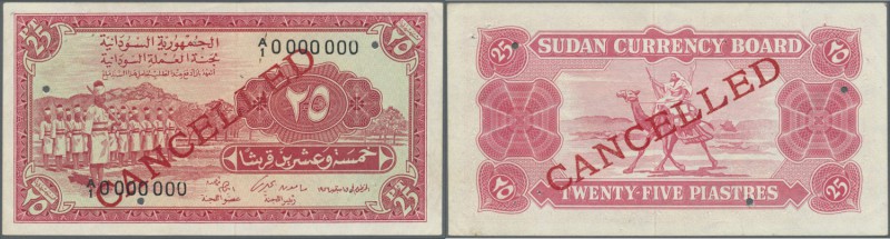 Sudan: 25 Piastres 1956 Specimen P. 1A, lightly used with center fold, tiny canc...