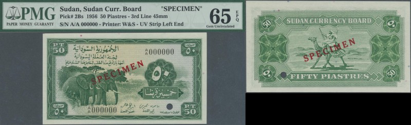 Sudan: 50 Piastres 1956 Specimen P. 2Bs in condition: PMG graded 65 GEM UNC EPQ.