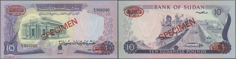 Sudan: 10 Pounds ND Specimen P. 15s, with red specimen overprints and DE LA RUE ...