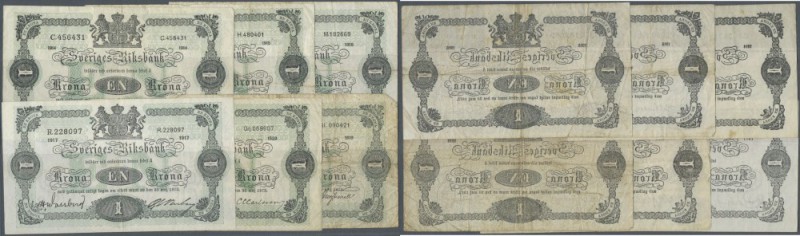 Sweden: Set of 6 banknotes 1 Korona P. 32, all with different dates, 1914, 1915,...