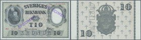 Sweden: 10 Kronor 1951 SPECIMEN with regular serial number, perforation ”ANNULLERAD” and two times stamped ”SPECIMEN”, P.40ls in perfect UNC condition...