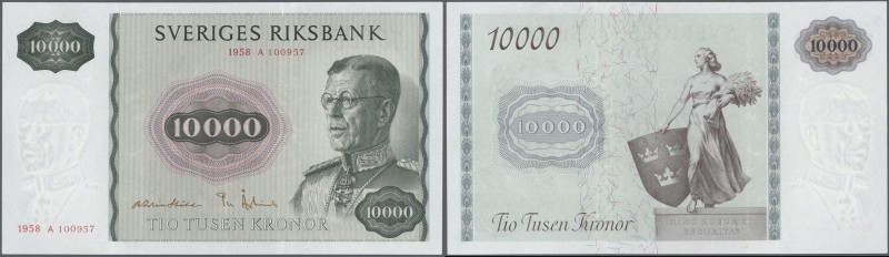 Sweden: 10.000 Kronor 1958, P.49, highly rare note in original folder and in exc...