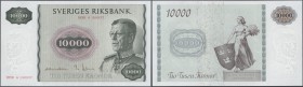 Sweden: 10.000 Kronor 1958, P.49, highly rare note in original folder and in excellent condition, great original shape and bright colors with several ...