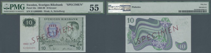 Sweden: 10 Kroner 1963 SPECIMEN, P.52s, tiny pinholes at upper left and a few cr...