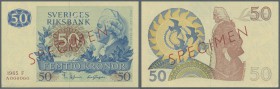 Sweden: 50 Kronor 1965 Specimen P. 53s, zero serial numbers, red specimen overprint, in condition: aUNC.