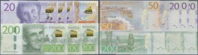 Sweden: set of 7 notes containing 3x 20 Kronor, 1x 50 Kronor and 3x 200 Kronor ND(2016) P. new in condition: UNC. (7 pcs)