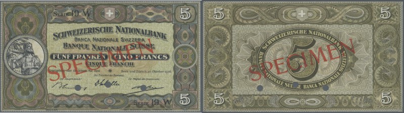 Switzerland: 5 Franken 1936 SPECIMEN, P.11hs in perfect UNC condition