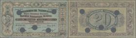 Switzerland: 20 Franken 1905 P. 12f, bank cancelled, 3 vertical, one horizontal fold, no tears, still crisp paper and original colors, condition: VF t...