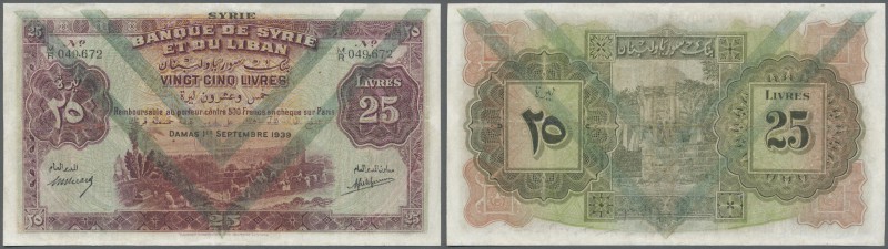 Syria: 25 Livres 1939 P. 43c, stronger used, washed, pressed and restored, condi...