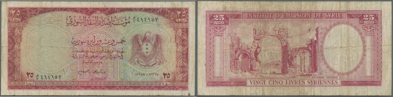 Syria: 25 Livres ND(1955) P. 78B, stronger used with several folds and creases, ...