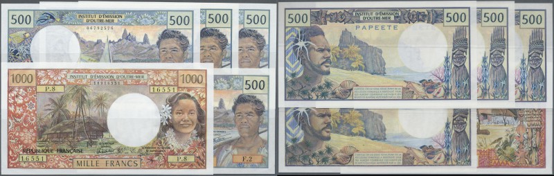 Tahiti: set of 5 notes containing 1000 and 500 Francs ND P. 27d, 25b, 25d, all i...