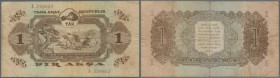 Tannu-Tuva: 1 Aksa 1940, P.15 in used condition with several folds, stained paper and tiny hole at center. Condition: F-
