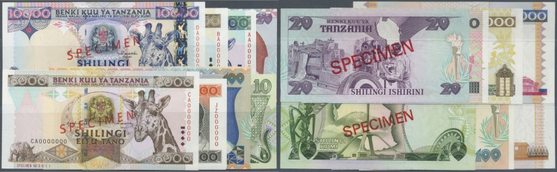 Tanzania: set of 8 different SPECIMEN banknotes containing 10, 20, 100, 200, 500...
