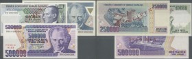 Turkey: set of 8 Specimen banknotes containing the Picks 199s, 201s,203s, 205s,207s ,208s,211s, 212s, 2 of them in aUNC, all others in UNC. (8 pcs)