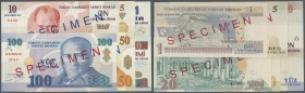 Turkey: set of 6 different Specimen notes containing 1, 5, 10, 20, 50 and 100 Lira 2005 P. 216s-221s, all in condition: UNC. (6 pcs)