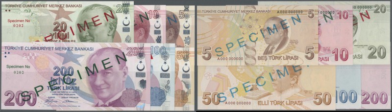 Turkey: set of series 6 specimen banknotes 5 to 200 Lira 2009 P. 222s-227s, all ...