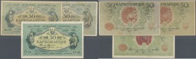 Ukraina: Set of 3 notes 50 Karbovantsiv ND(1918) and ND(1920), containing P. 4a with AO prefix in XF- condition (never folded, no holes or tears but c...