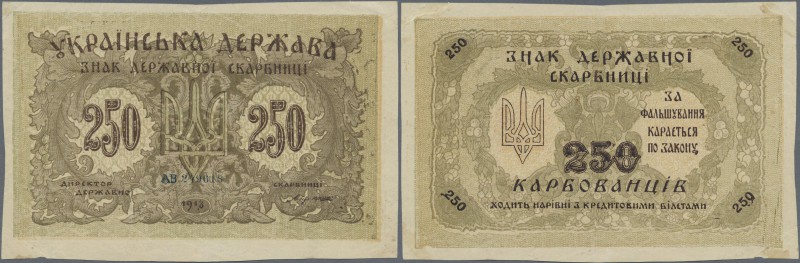 Ukraina: 250 Karbovanez 1918 P. 39a miscut borders, handling and dints in paper,...
