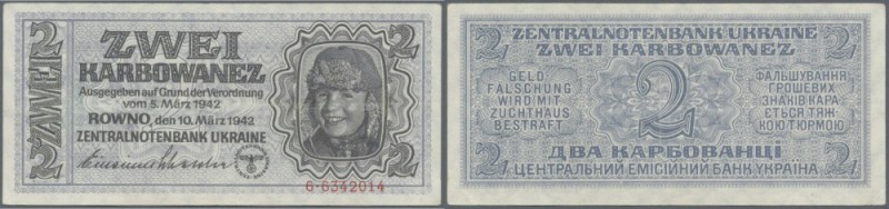 Ukraina: 2 Karbowanez 1942 P. 50, Ro 592, rare issue but washed and pressed, cen...