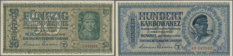 Ukraina: 50 and 100 Karbowanez 1942, P.54, 55, very nice condition with some fol...