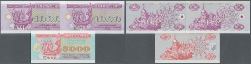 Ukraina: set with 3 replacenment notes 2 x 1000 and 5000 karbovantsiv with seria...