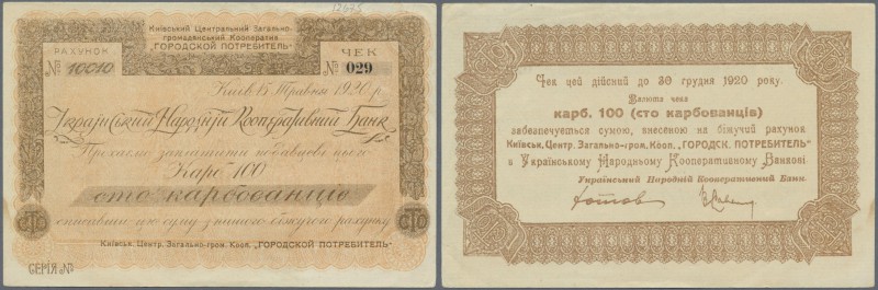 Ukraina: Kiev 100 Karbovanetz 1920 R*15281, light handling and creases in paper,...