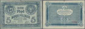 Ukraina: Magistrat m. Krzemienca, 5 Marek Polskich ND(1920) Kardakov K.5.31.6, strong center fold, vertically folded, some paper thinnings, condition:...