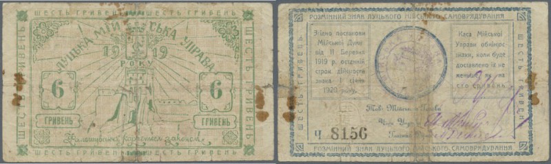 Ukraina: Lutsk City Government (Луцька Мiйська Управа) 6 Hriven 1919 Kardakov K....