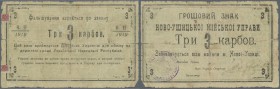 Ukraina: Novoushitskiy City Government (Ново - Ушицька Мiйска Управa), 3 Karbovantsiv 1919 Kardakov K.5.46.2, strong used with several folds and creas...