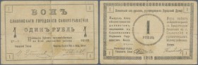 Ukraina: Slavic City Municipality (Славянское Городское Самоуправленiе), 1 Ruble 1918 K.5.60.4, horizontal and vertical fold, stain in paper, small ce...