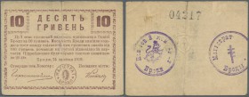 Ukraina: Magistrate Mista Brodie (Магистрат мiста Броди), 10 Hriven 1919 K.5.77.4, center fold with 1cm tear at upper border, corner folding and handl...