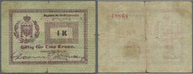 Ukraina: Magistrat der Stadt Czernovitz, 1 Krone ND(1914) K.14.1.3, used with very strong center and horizongal fold already causing several holes and...