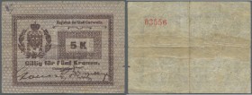 Ukraina: Magistrat der Stadt Czernovitz, 5 Kronen ND(1914) K.14.1.4, torn and taped horizontally on back side, several folds in paper, minor split at ...