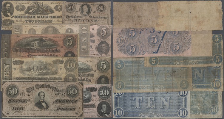 United States of America - Confederate States: highly rare set with 9 Banknotes ...
