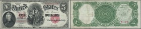 United States of America: 5 Dollars 1907 P. 186 light folds in paper, pressed, light stain on back, front very nice colors, still strong paper, no hol...