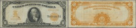 United States of America: 10 Dollars 1907 Gold Certificate P. 271, used with several folds and creases, stain in paper, pinholes at left but no tears,...