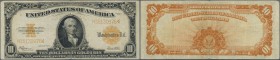 United States of America: 10 Dollars 1922 GOLD CERTIFICATE P. 274, used with folds and creases, minor border tears, still nice colors, condition: F to...