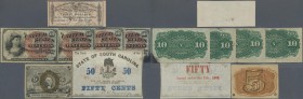 United States of America: small assortment of 7 notes containing 4x 10 Cents fractional currency L.1863 (VF to F), 5 Cents fractional currency L.1863 ...