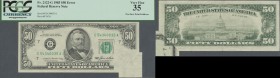 United States of America: 50 Dollars 1985 Fr#2122-G, Pre-Face Print Foldover ERROR, condition: PCGS graded 35 VF.