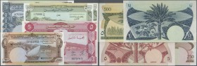 Yemen: set of 5 notes containing 250 Fils ND (XF), 2x 500 Fils ND (aUNC, XF), 5 Dinars ND (XF) and 1 Dinar ND (UNC), P. 1a, 8a, 2b, 3b. (5 pcs)