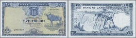 Zambia: Bank of Zambia 5 Pounds ND(1964) SPECIMEN, P.3s with perforation ”Specimen of no value” at center, serial number C/4 000000 at lower left and ...