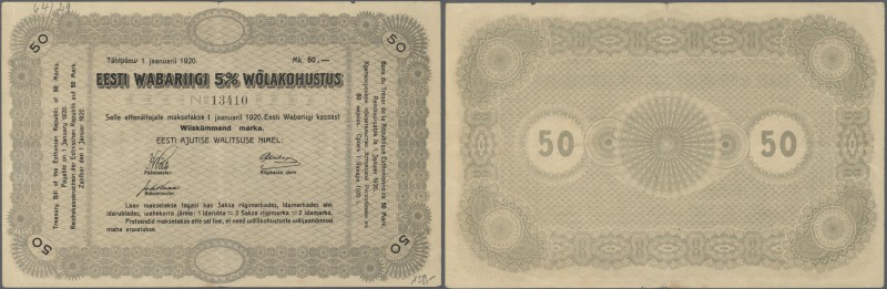 Estonia: 50 Marka 1920 of the Estonian Republic 5% Interest Debt Obligations, P....