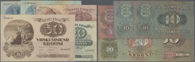 Estonia: set with 5 Banknotes series 1928 till 1937 comprising 10 Krooni 1928 (F), 5 Krooni 1929 (F), 50 Krooni 1929 (XF), 20 Krooni 1932 (XF) and 10 ...