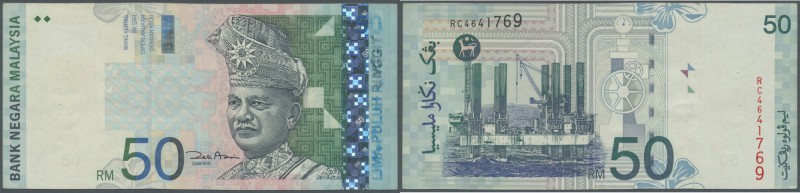 Malaysia: 50 Ringgit ND(1998-2001) P. 43 error print at right border, the denomi...