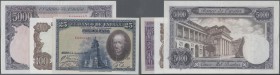 Spain: set of 3 notes containing 25 Pesetas 1928 (UNC), 500 Pesetas 1976 (F-) and 100 Pesetas 1970 (UNC), P. 74b, 152, 155. (3 pcs)
